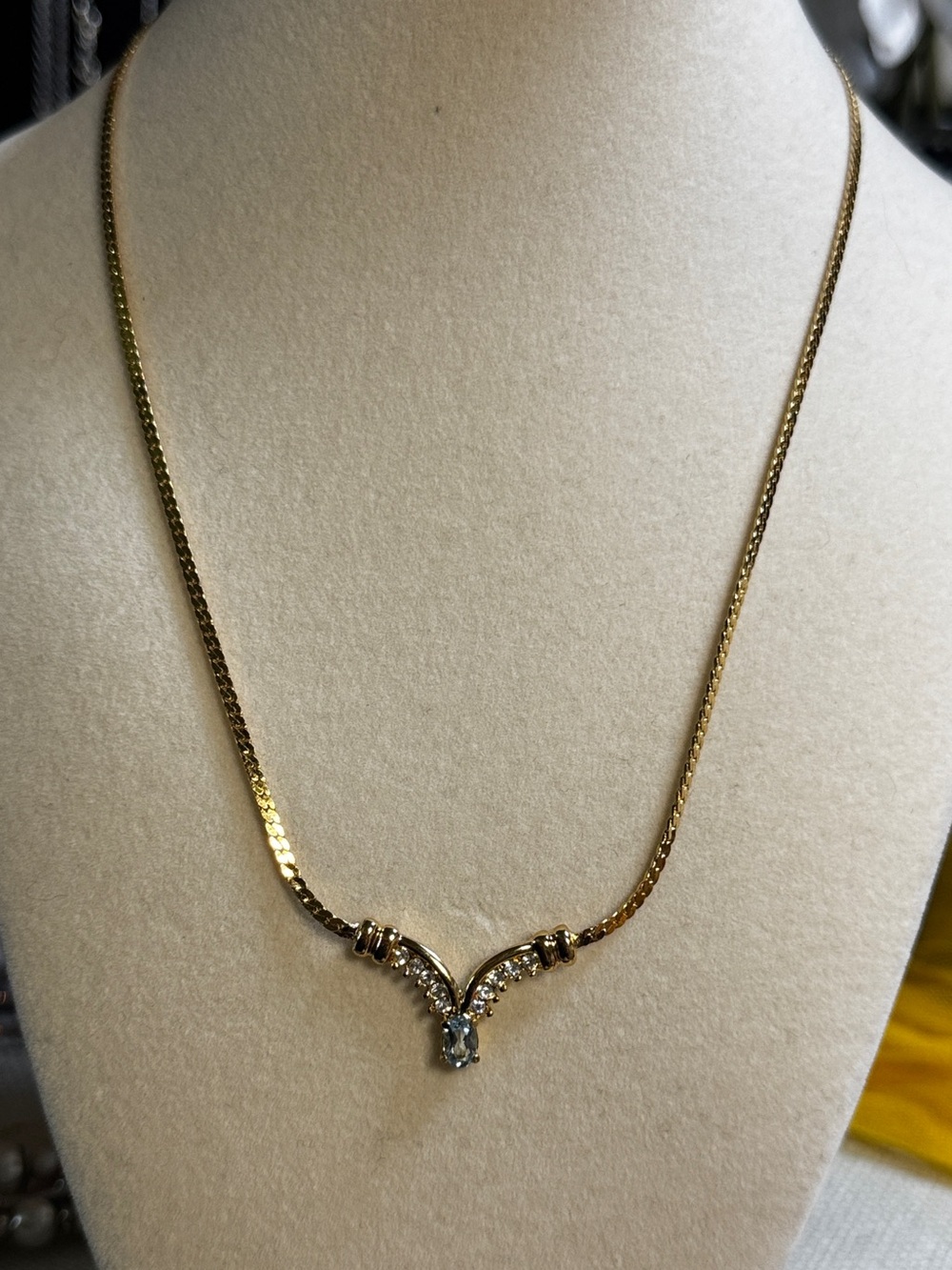 Gold-Tone Blue Stone V-Point Pendant Necklace